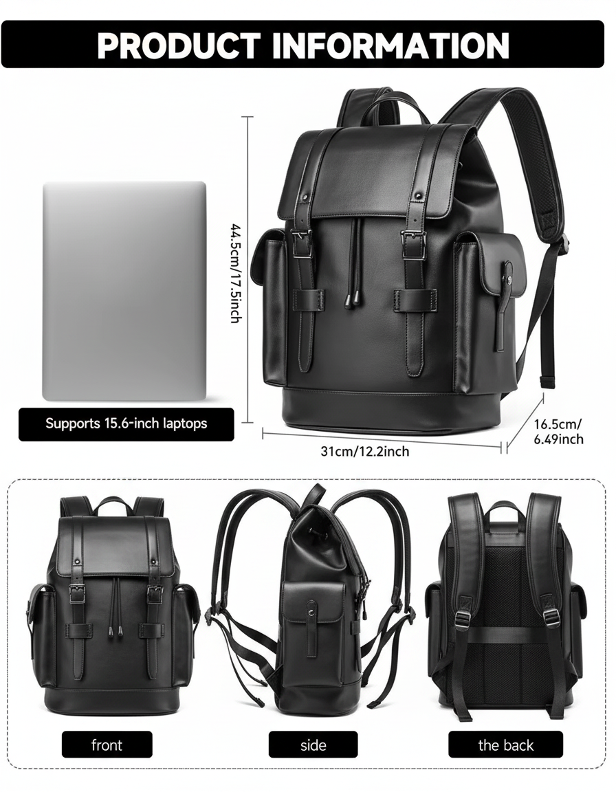 Waterproof Leather Laptop Backpack