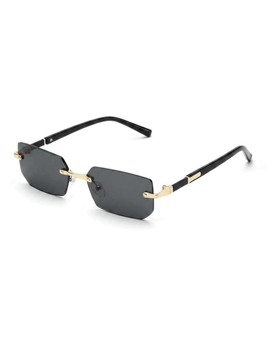 Rimless Gradient Rectangle Sunglasses with Metallic Accent Temples