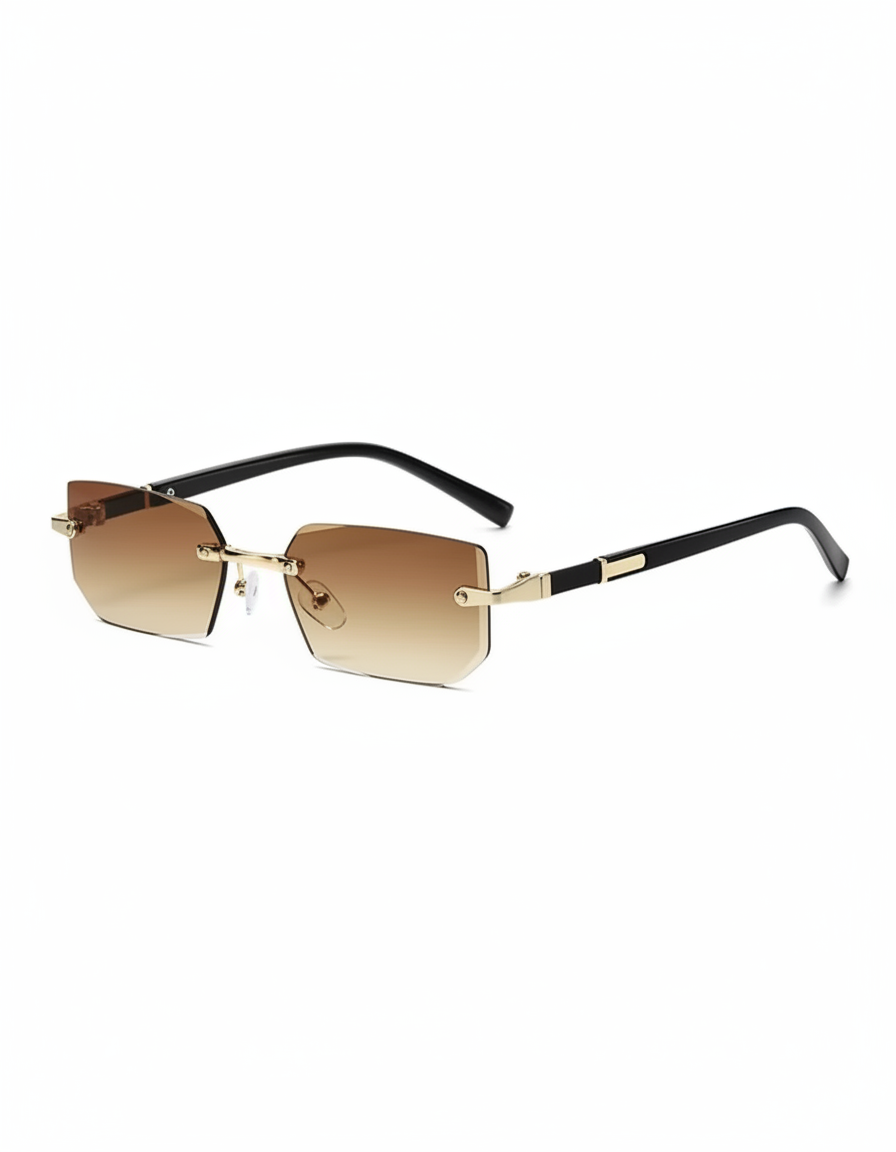 Rimless Gradient Rectangle Sunglasses with Metallic Accent Temples
