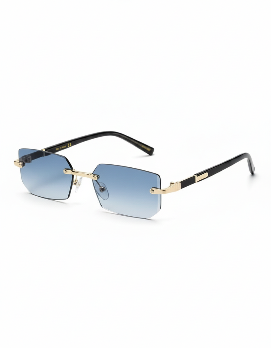 Rimless Gradient Rectangle Sunglasses with Metallic Accent Temples
