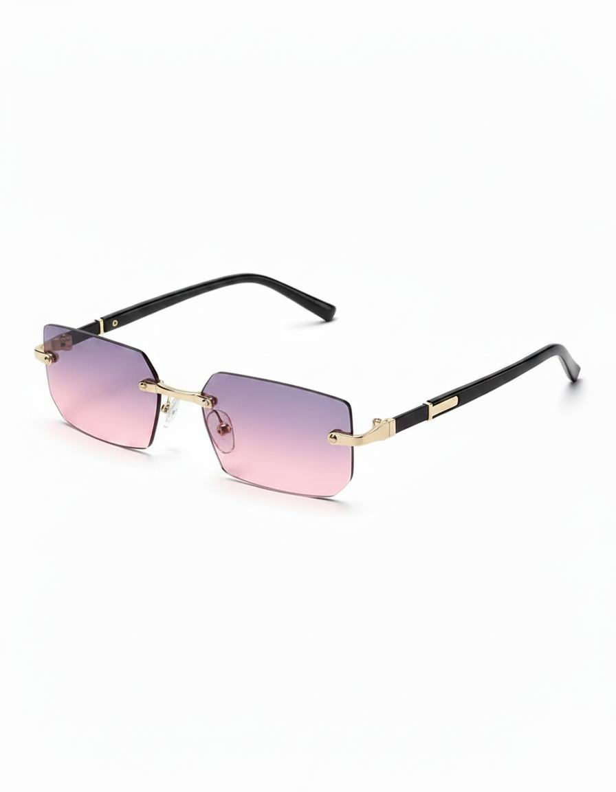 Rimless Gradient Rectangle Sunglasses with Metallic Accent Temples