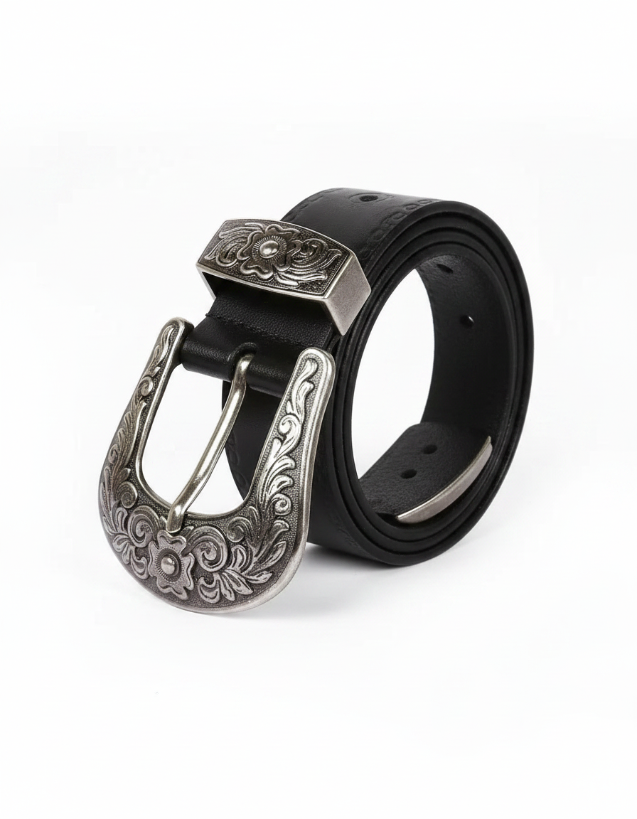 Embossed Floral Genuine Leather Belt for Men and Women | Luxury Carved Waistband
