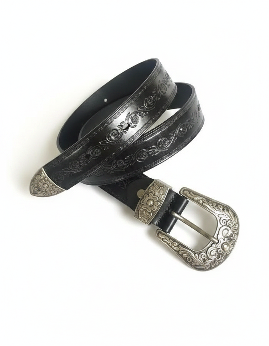 Embossed Floral Genuine Leather Belt for Men and Women | Luxury Carved Waistband