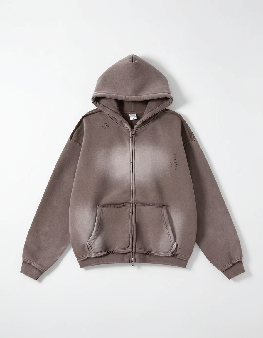 Relaxed-Fit Distressed Zip-Up Hoodie | Tie Dye| Multiple Colors