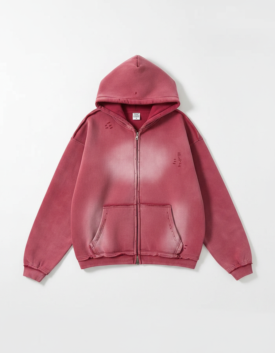 Relaxed-Fit Distressed Zip-Up Hoodie | Tie Dye| Multiple Colors