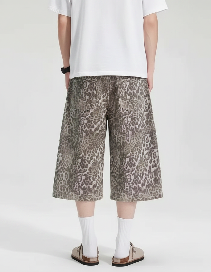 Men’s Leopard Print Denim Shorts