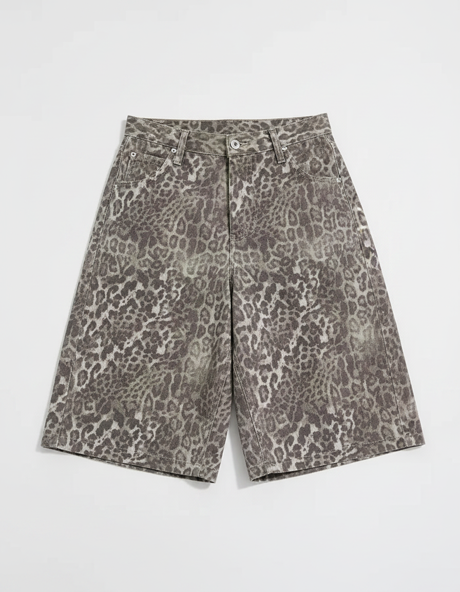 Men’s Leopard Print Denim Shorts