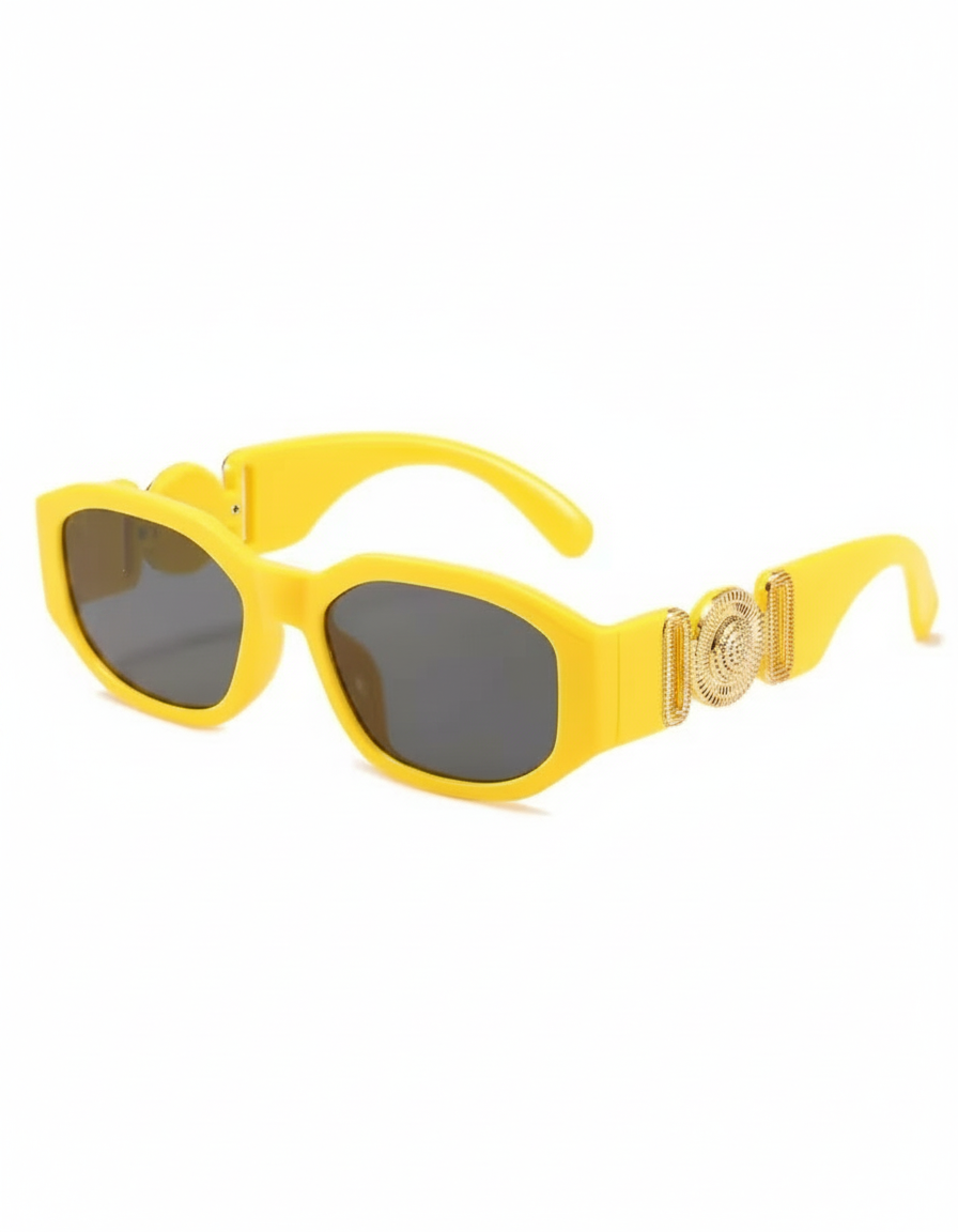 Retro Thick-Frame Sunglasses | Gold Medallion Accents