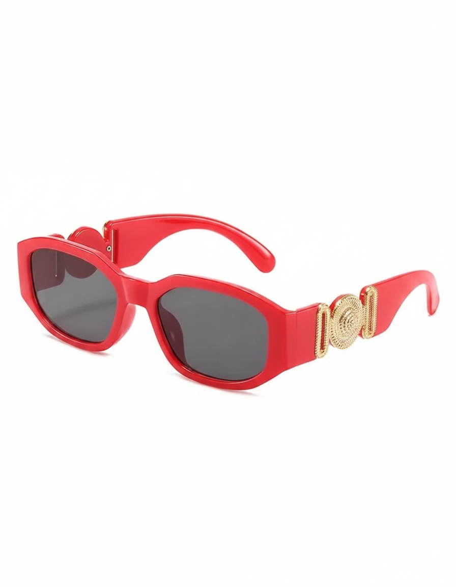 Retro Thick-Frame Sunglasses | Gold Medallion Accents