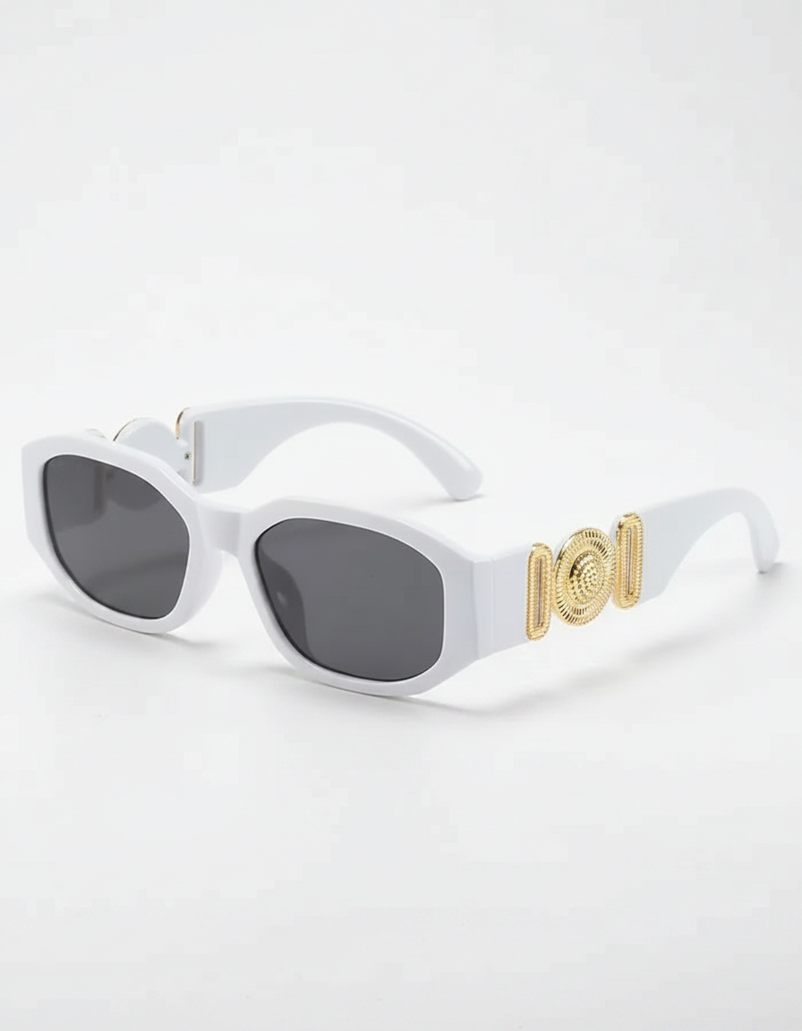 Retro Thick-Frame Sunglasses | Gold Medallion Accents