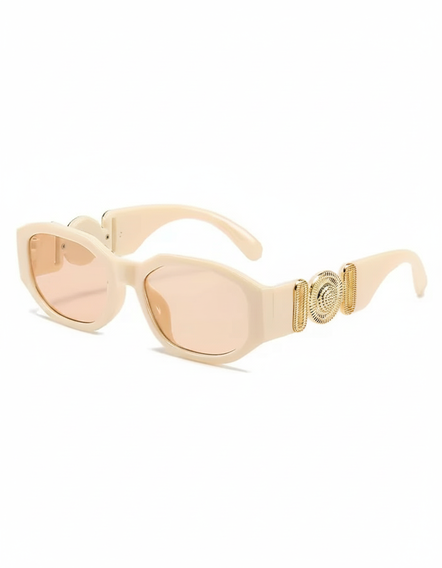 Retro Thick-Frame Sunglasses | Gold Medallion Accents