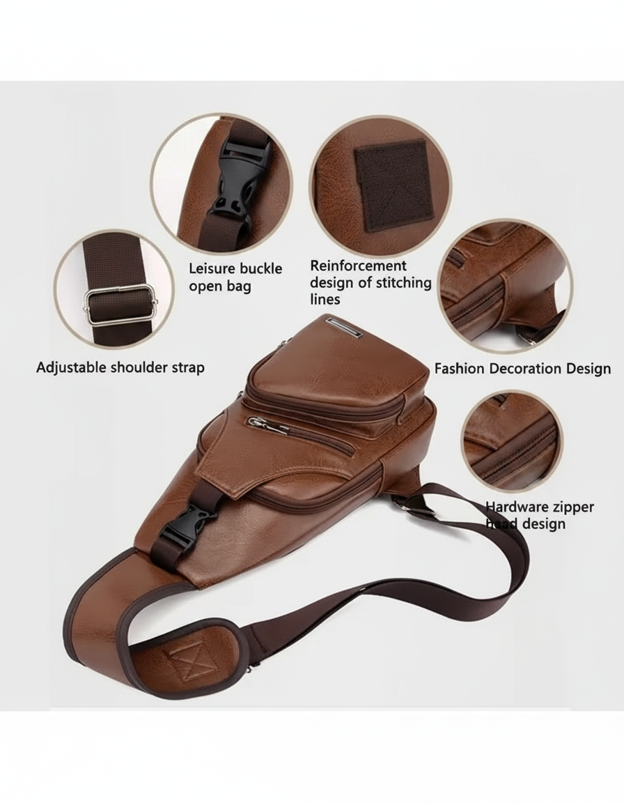 Large Capacity Casual Crossbody Bag | Multifunctional PU Leather Business Shoulder Bag