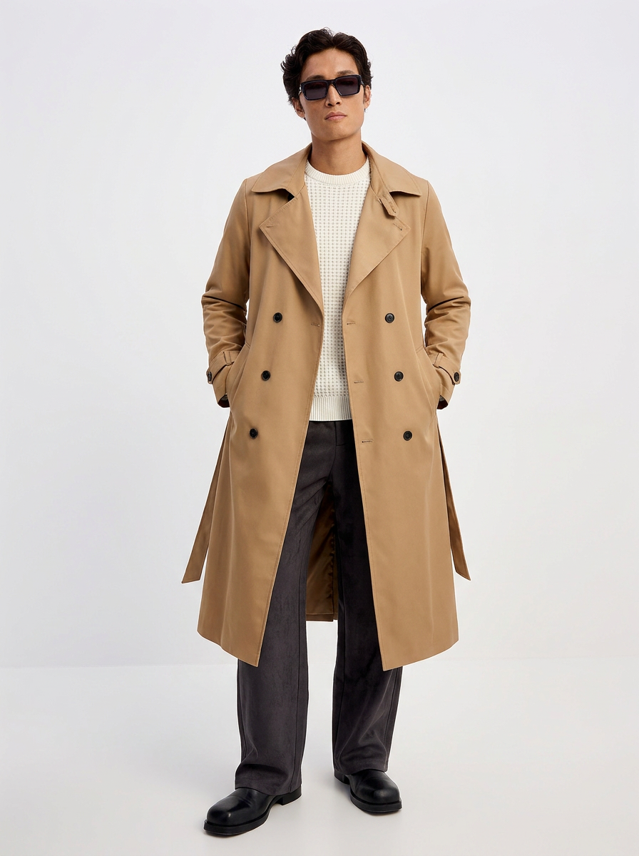 Double-Breasted Long Trench Coat
