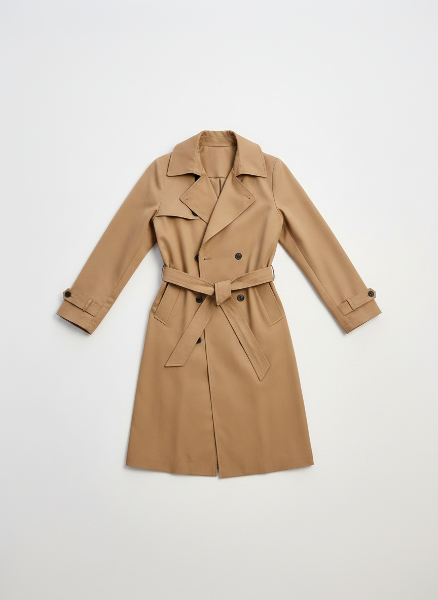 Double-Breasted Long Trench Coat