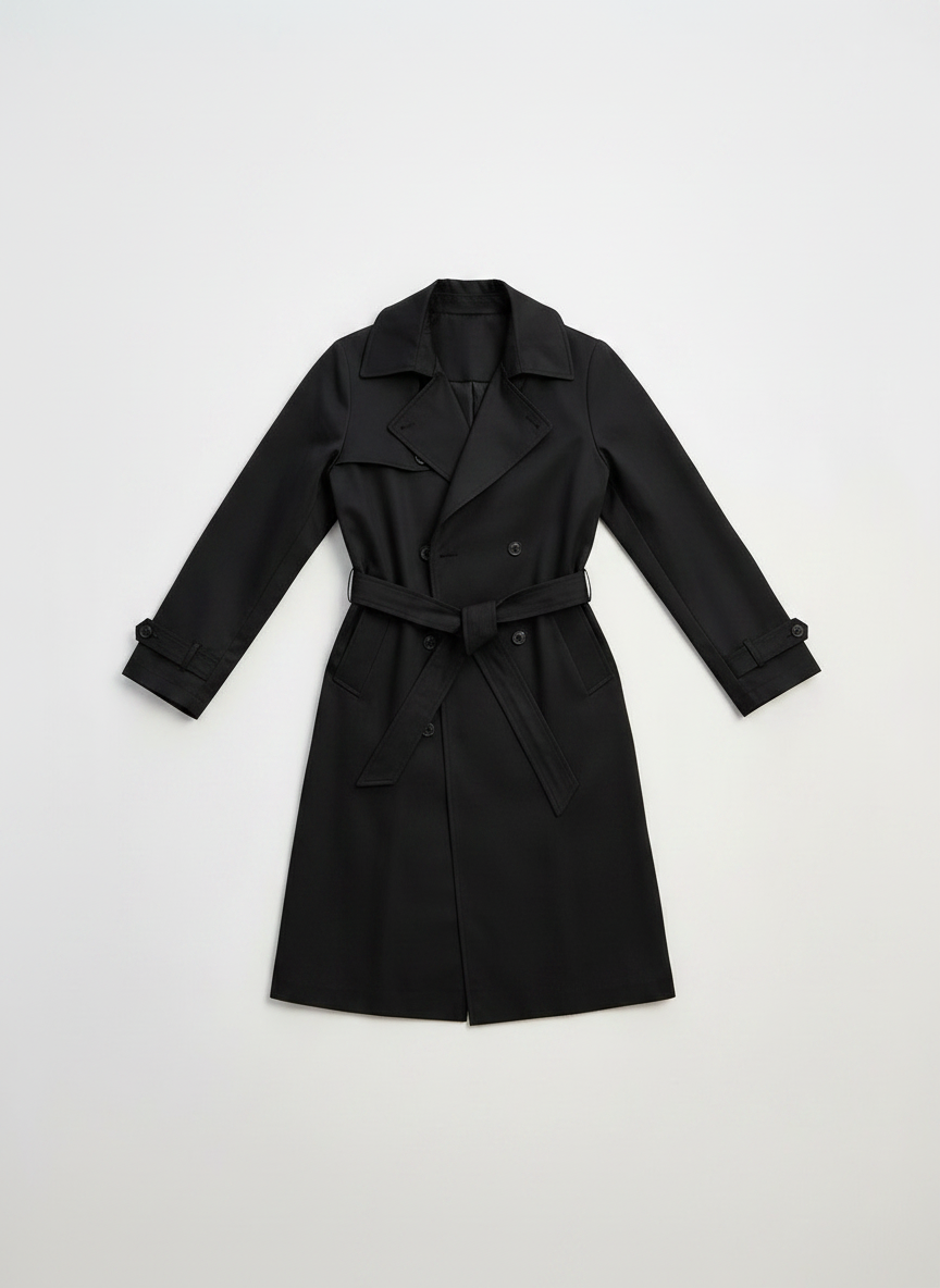 Double-Breasted Long Trench Coat