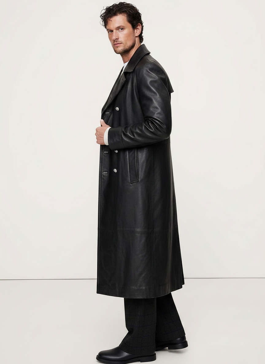 Classic Long Leather Trench Coat