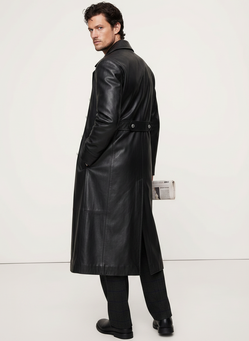 Classic Long Leather Trench Coat