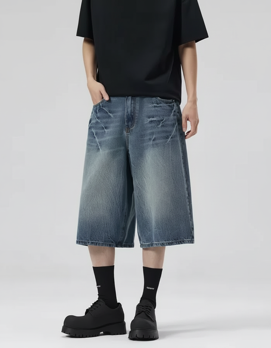 Straight-Leg 3/4 Denim Shorts