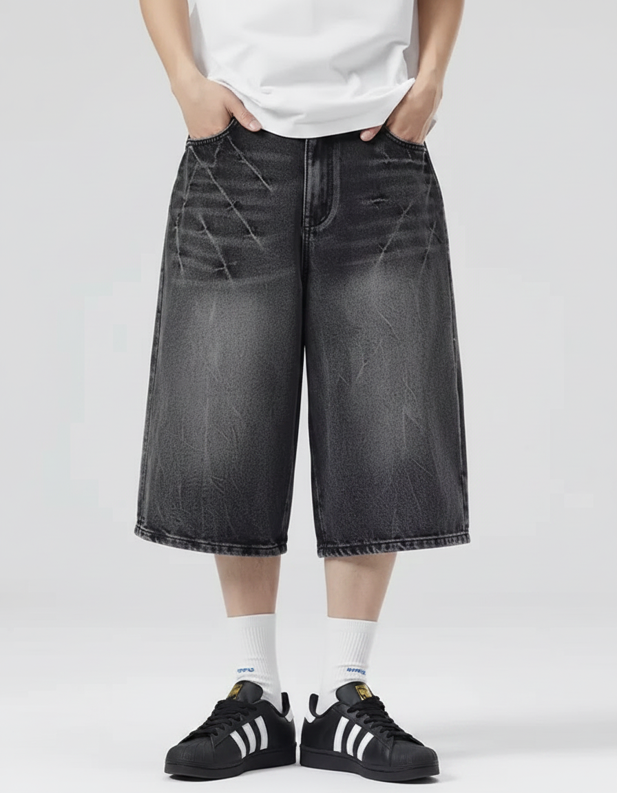 Straight-Leg 3/4 Denim Shorts