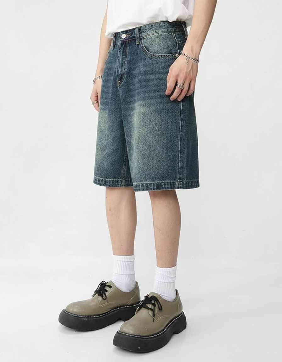 Vintage Washed Oversized Denim Shorts