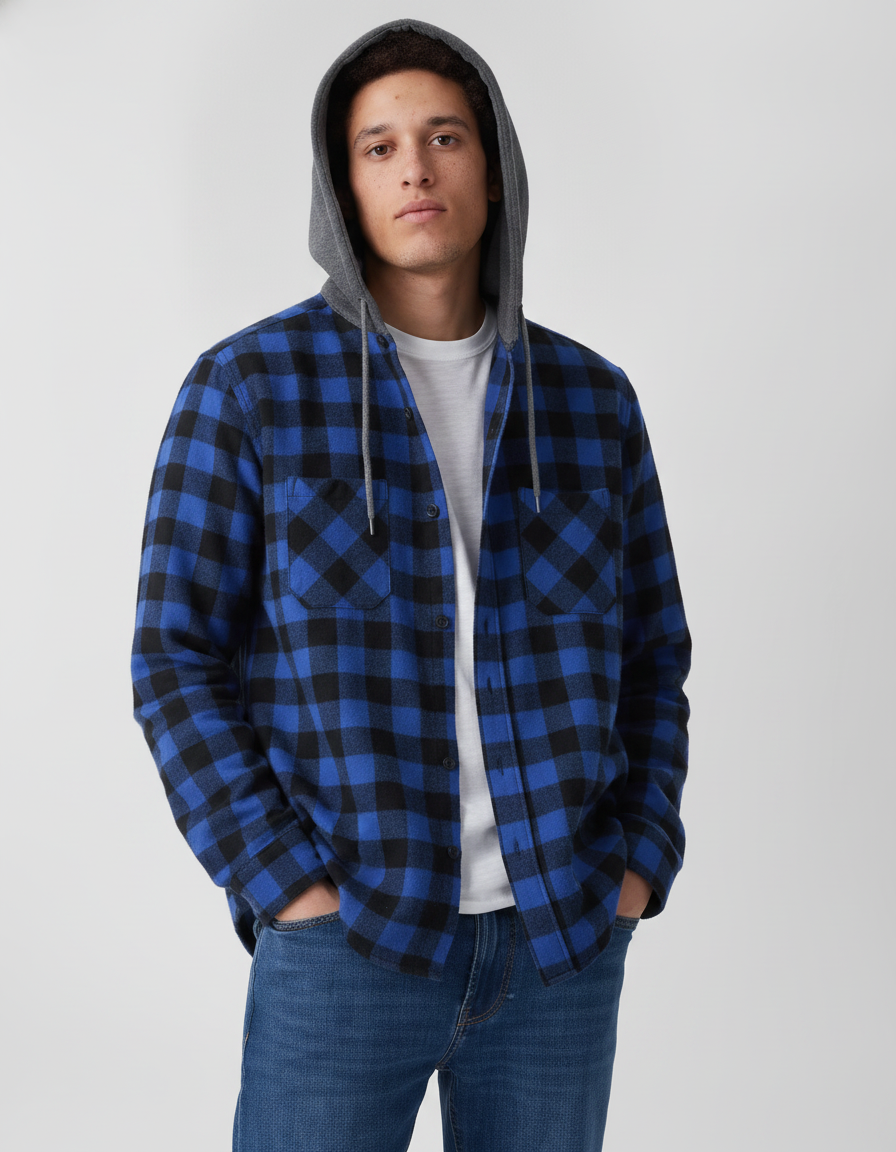 Plaid Flannel Shirt With Hoodie | Multiple Colors