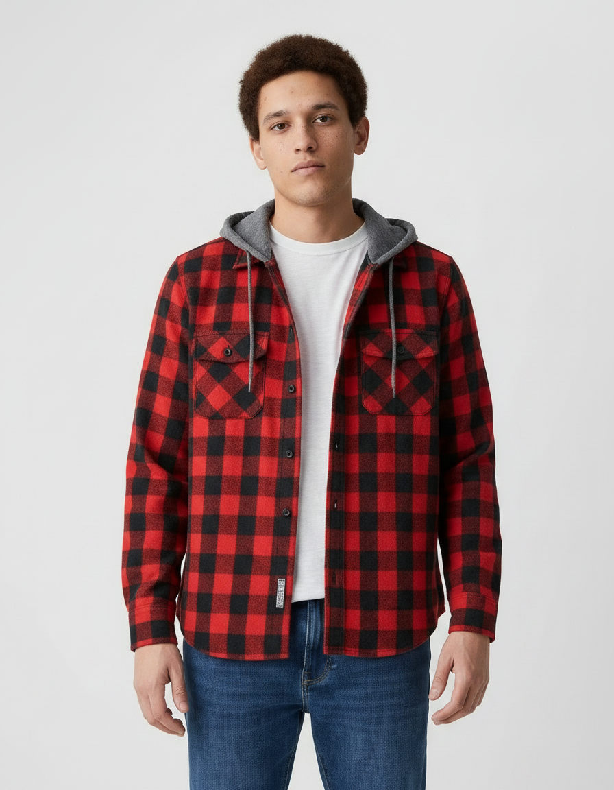 Plaid Flannel Shirt With Hoodie | Multiple Colors