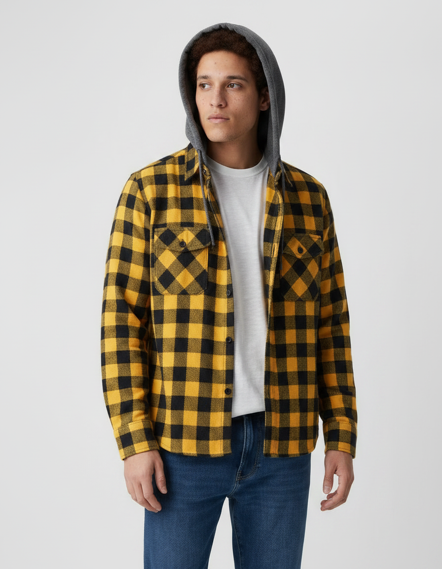 Plaid Flannel Shirt With Hoodie | Multiple Colors