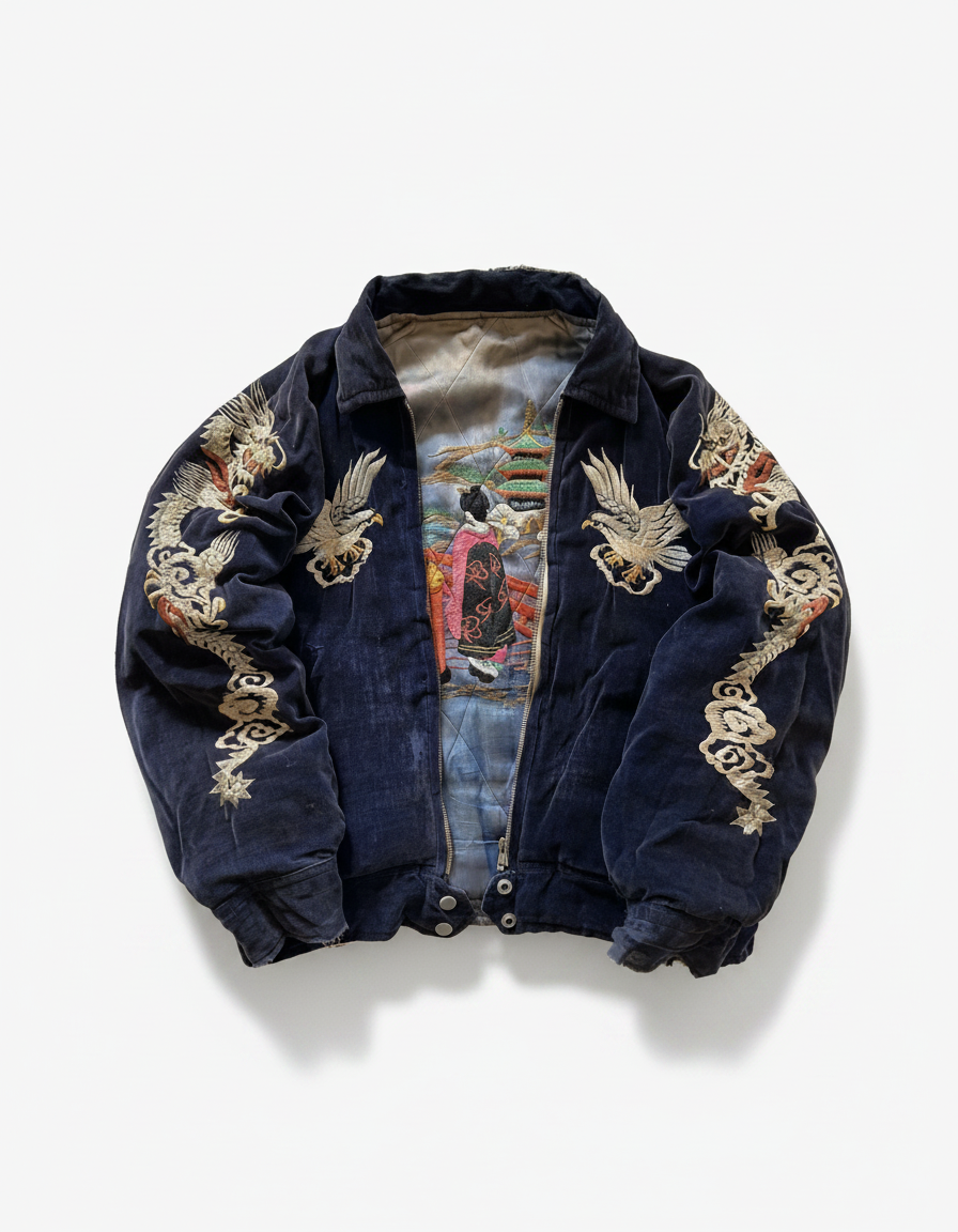 Japanese Embroidered Dragon Bomber Jacket