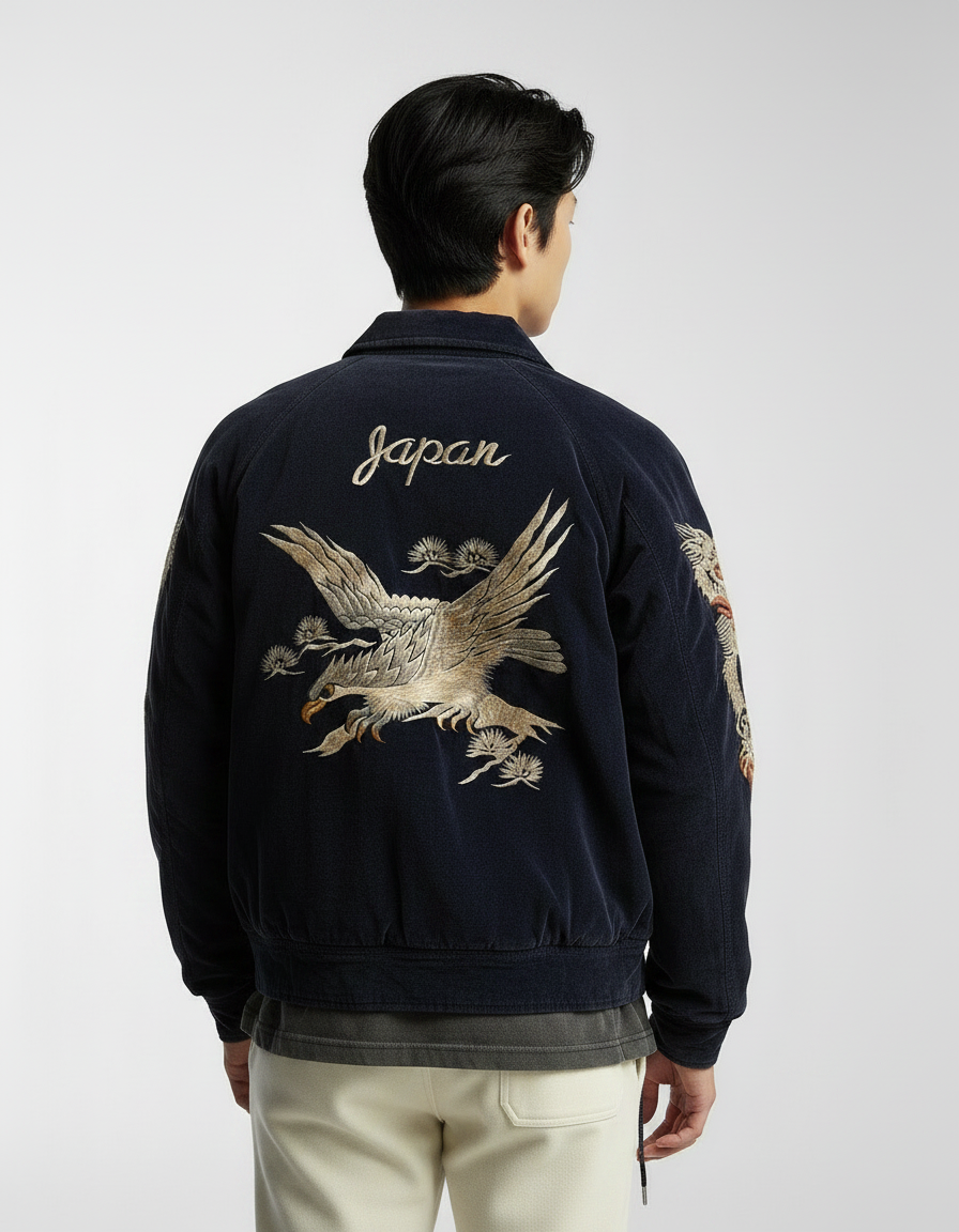 Japanese Embroidered Dragon Bomber Jacket
