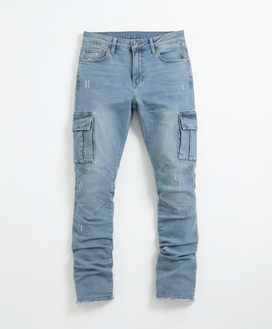 Men's Multi-Pocket Cargo Denim Pants | Slim Fit