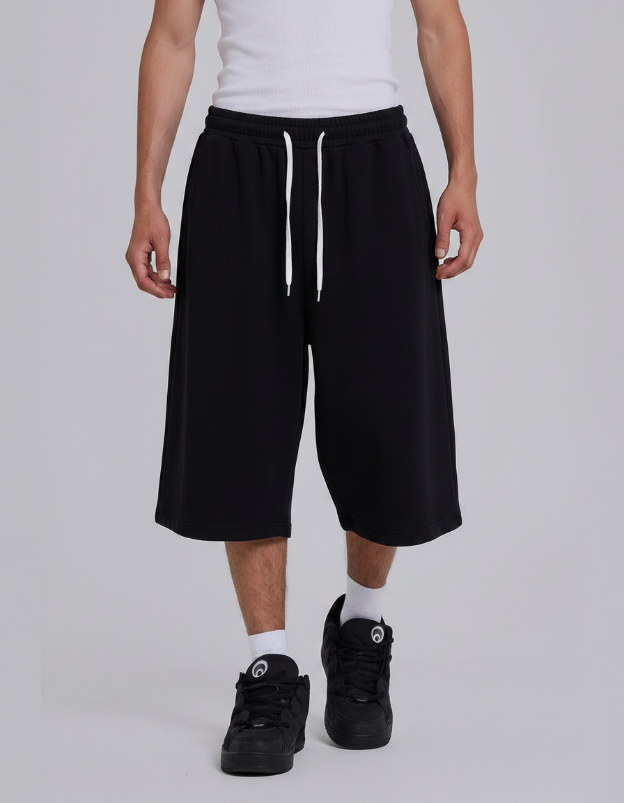 Men's Casual 3/4 Sports Shorts | Drawstring Elastic Waist Loose Wide Leg