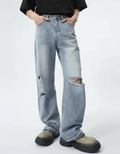 Relaxed-Fit Straight-Leg Denim Jeans with Distressed Detailing | Baggy Jeans