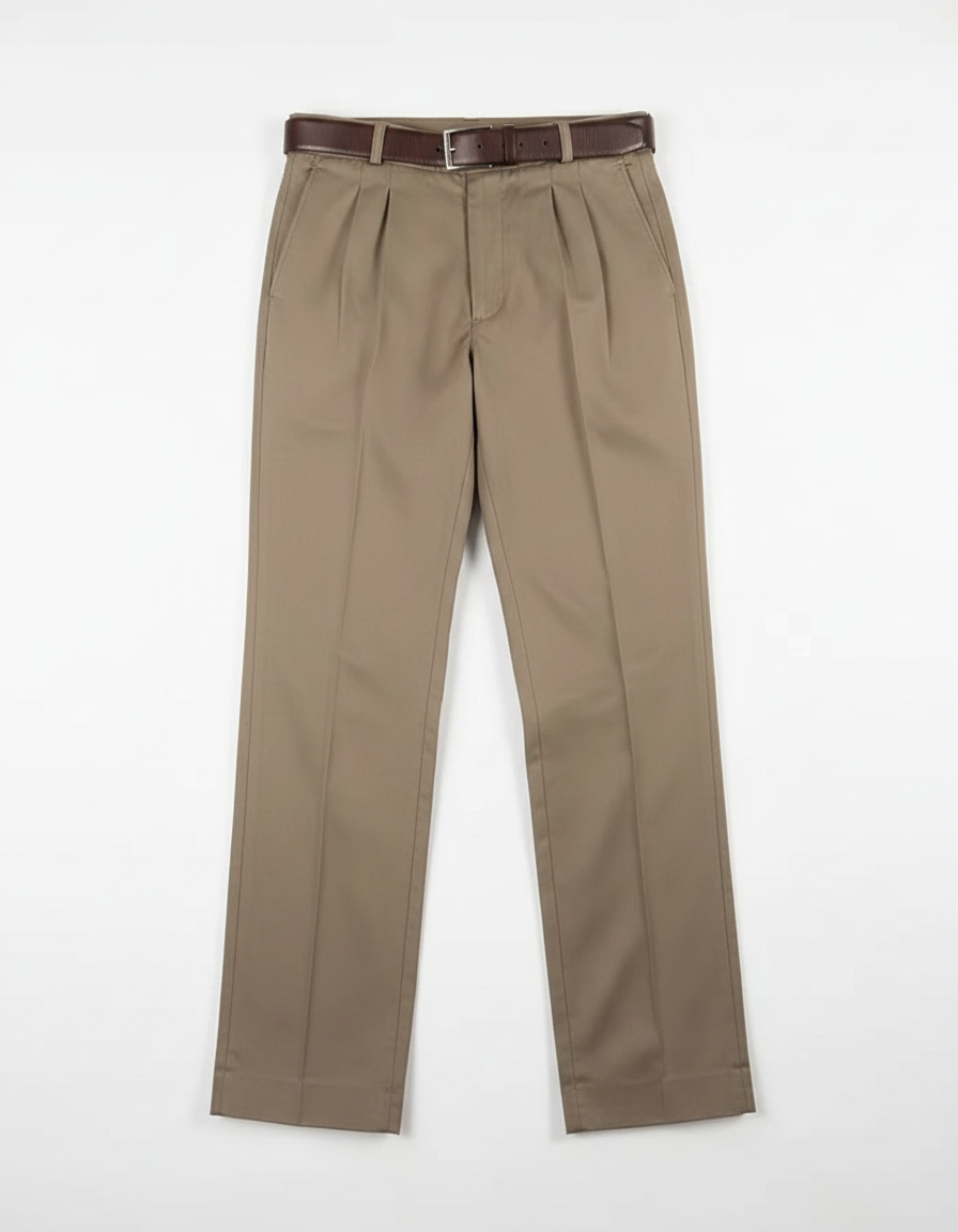 Pure Cotton Double Pleat High Waist Loose Trousers