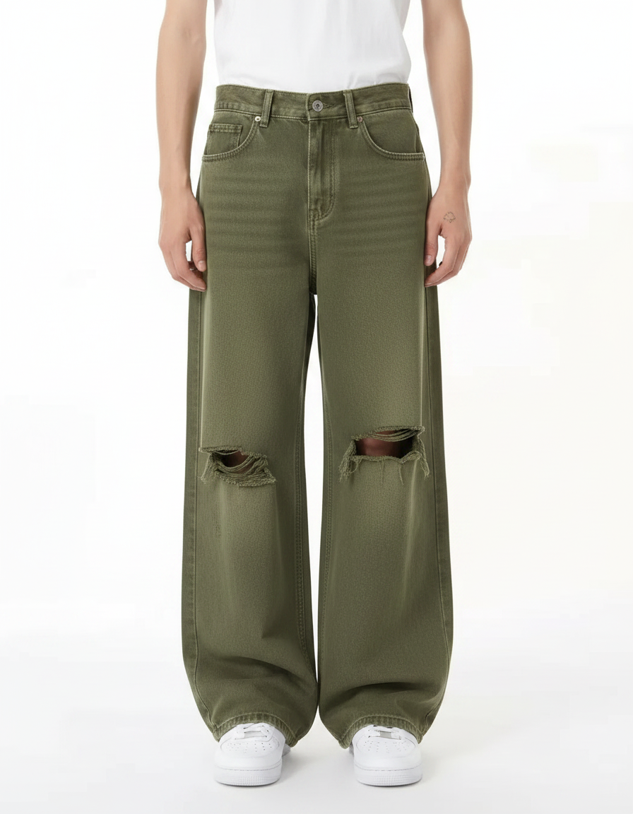 Straight-Leg Green Denim Jeans | Baggy Jeans
