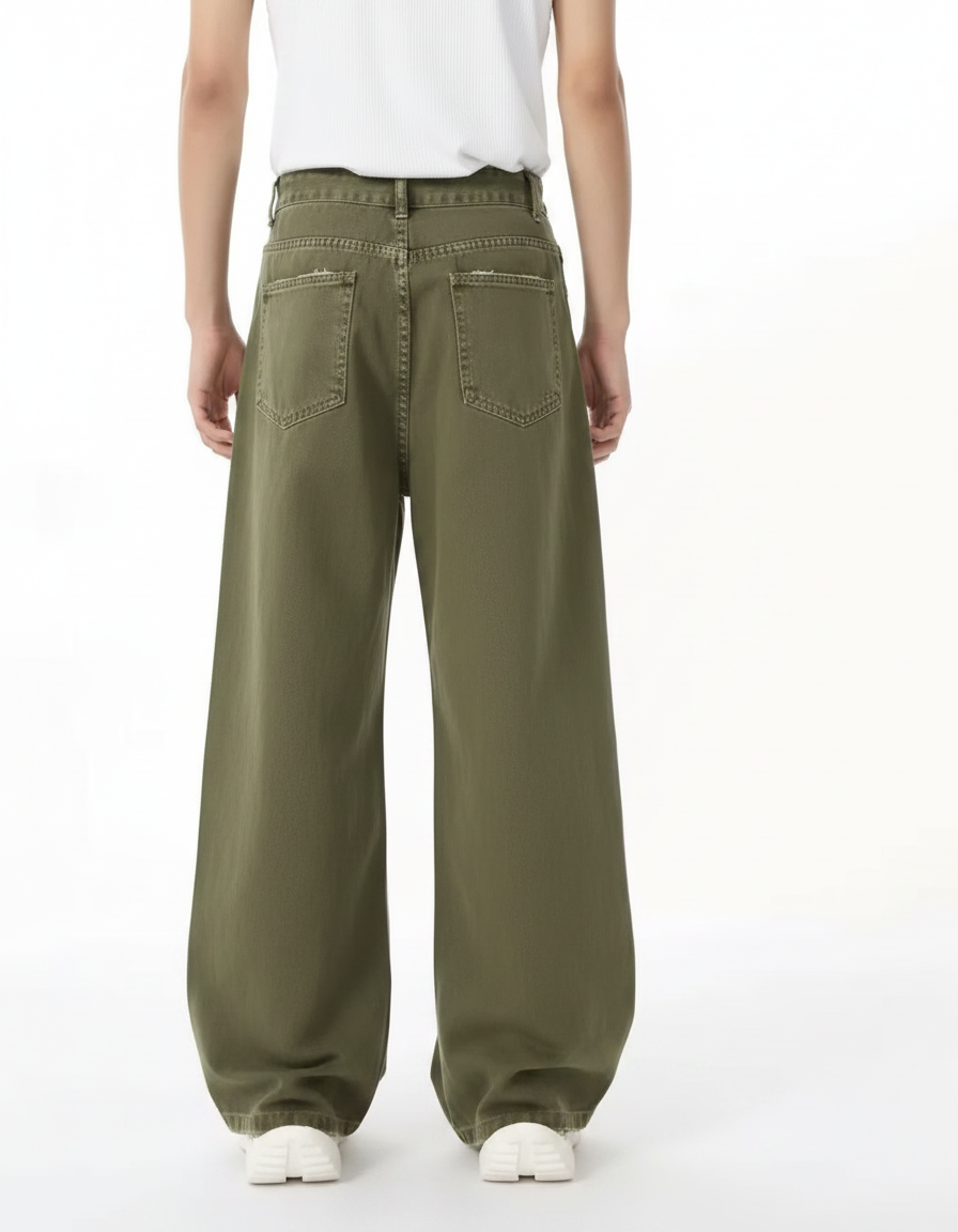 Straight-Leg Green Denim Jeans | Baggy Jeans