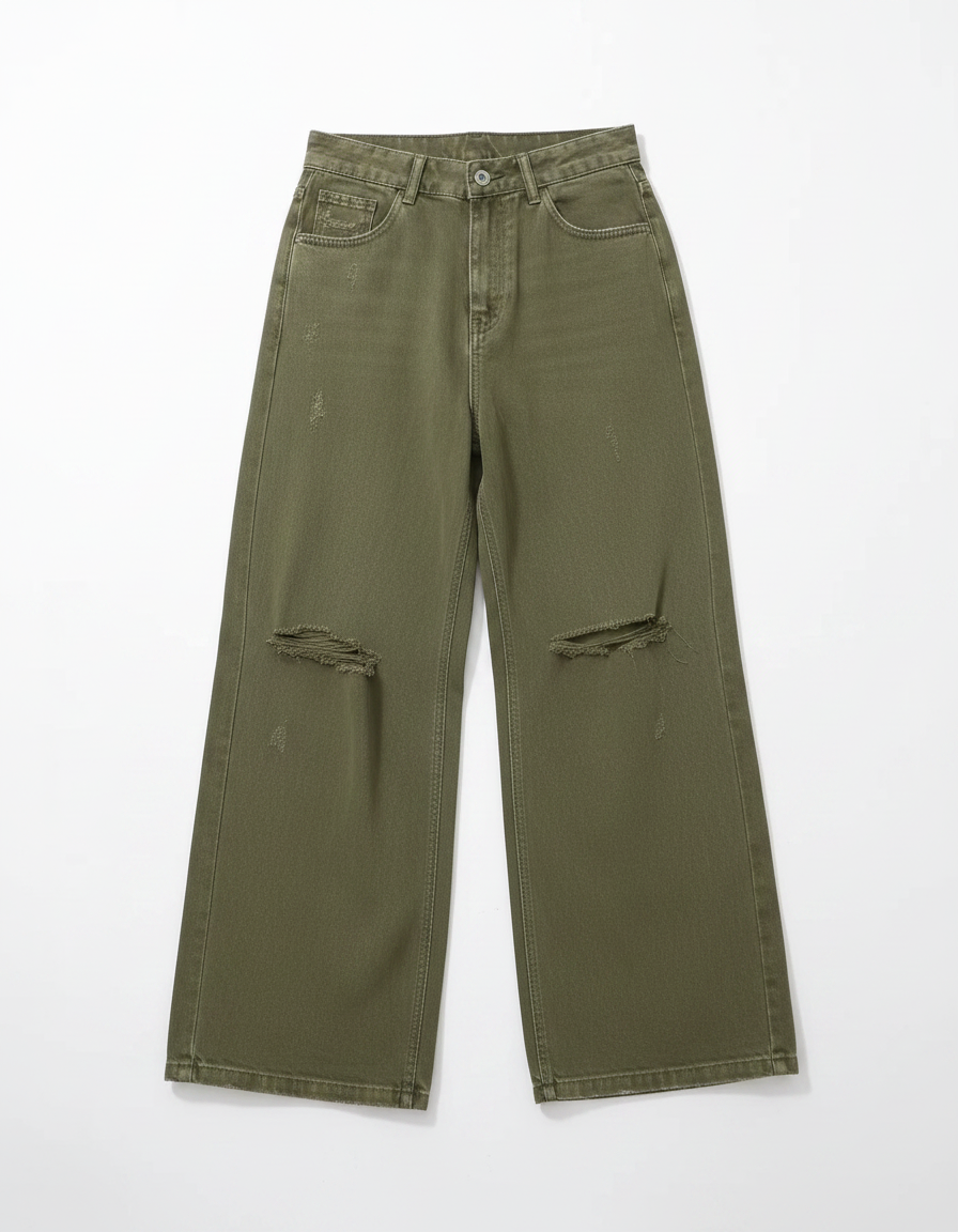 Straight-Leg Green Denim Jeans | Baggy Jeans