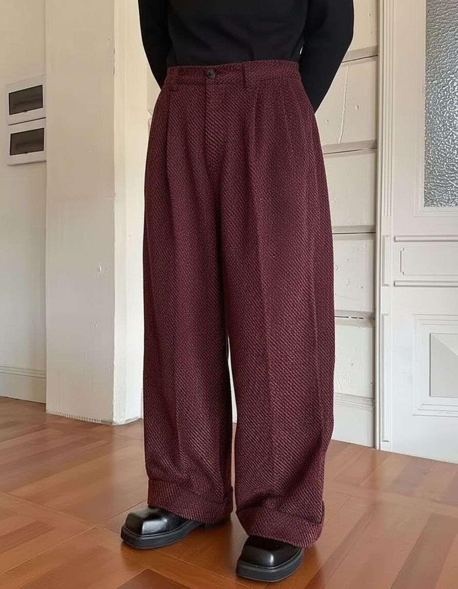 Casual Solid Color Twill Straight-Leg Trousers | Wide Leg