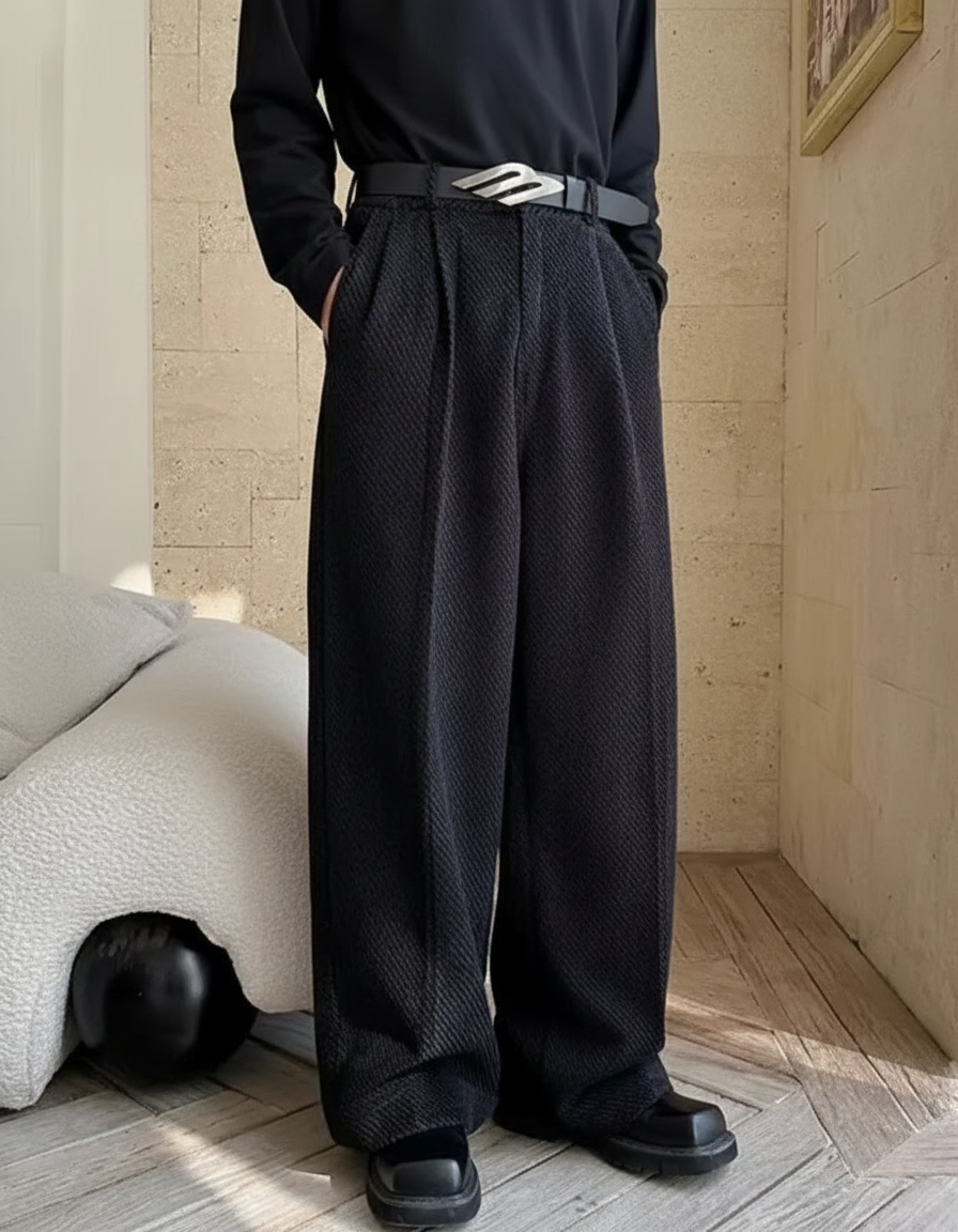 Casual Solid Color Twill Straight-Leg Trousers | Wide Leg