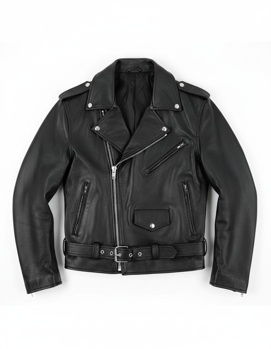 Men's Slim Fit Leather Jacket | Motorcycle Lapel Diagonal