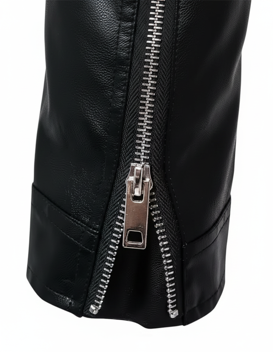 Men's Slim Fit Leather Jacket | Motorcycle Lapel Diagonal