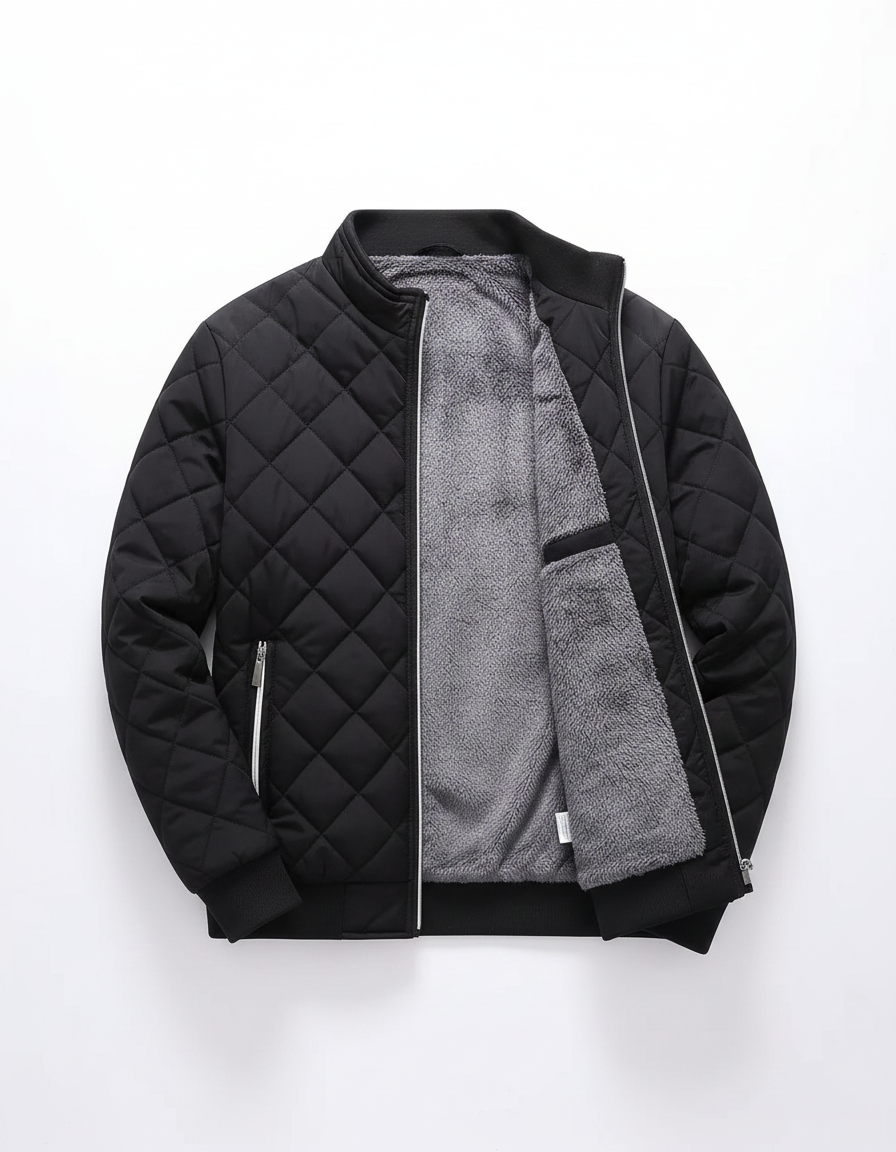 Men's Diamond Pattern Fleece-Lined Bomber Jacket | Casual Outerwear