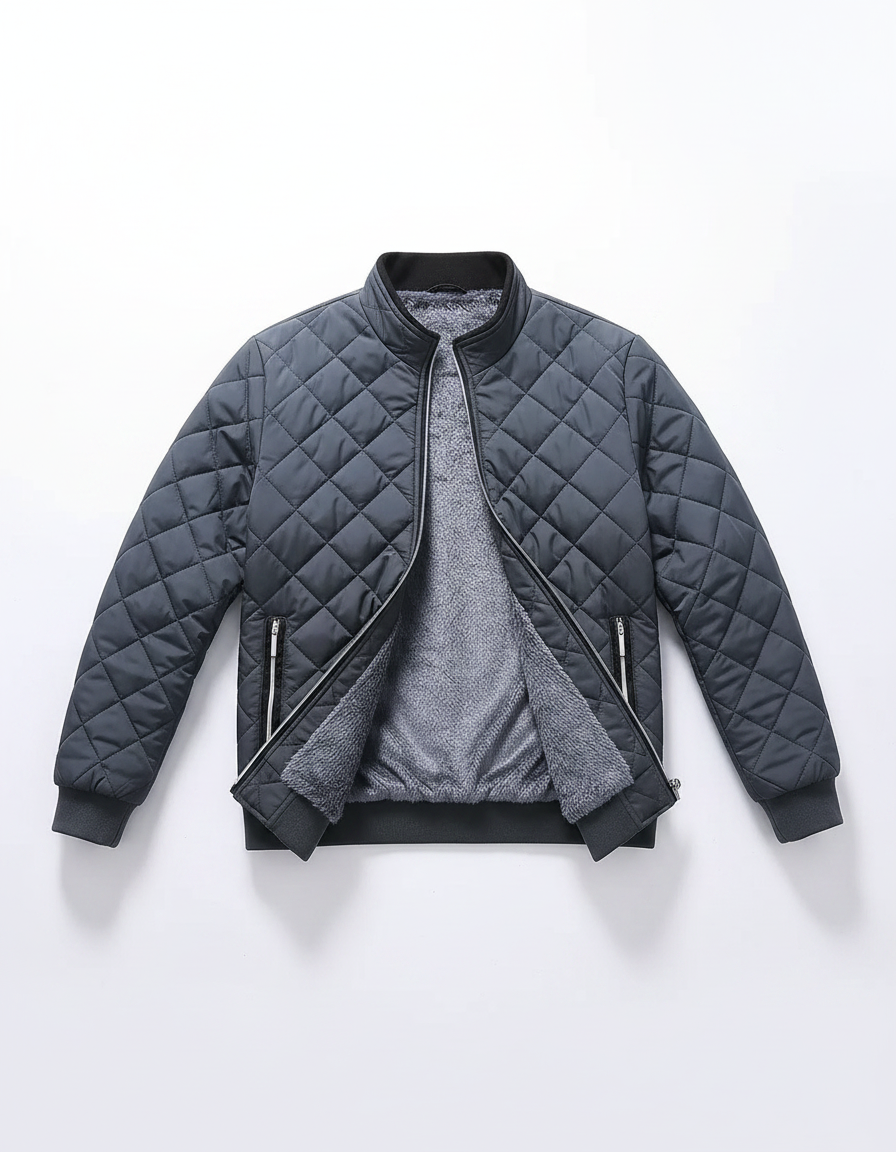 Men's Diamond Pattern Fleece-Lined Bomber Jacket | Casual Outerwear