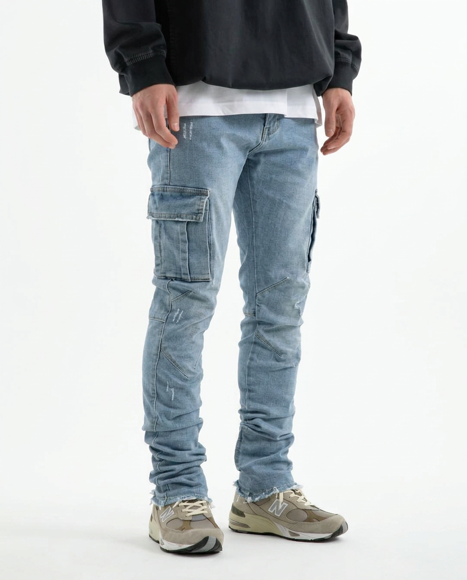 Men's Multi-Pocket Cargo Denim Pants | Slim Fit